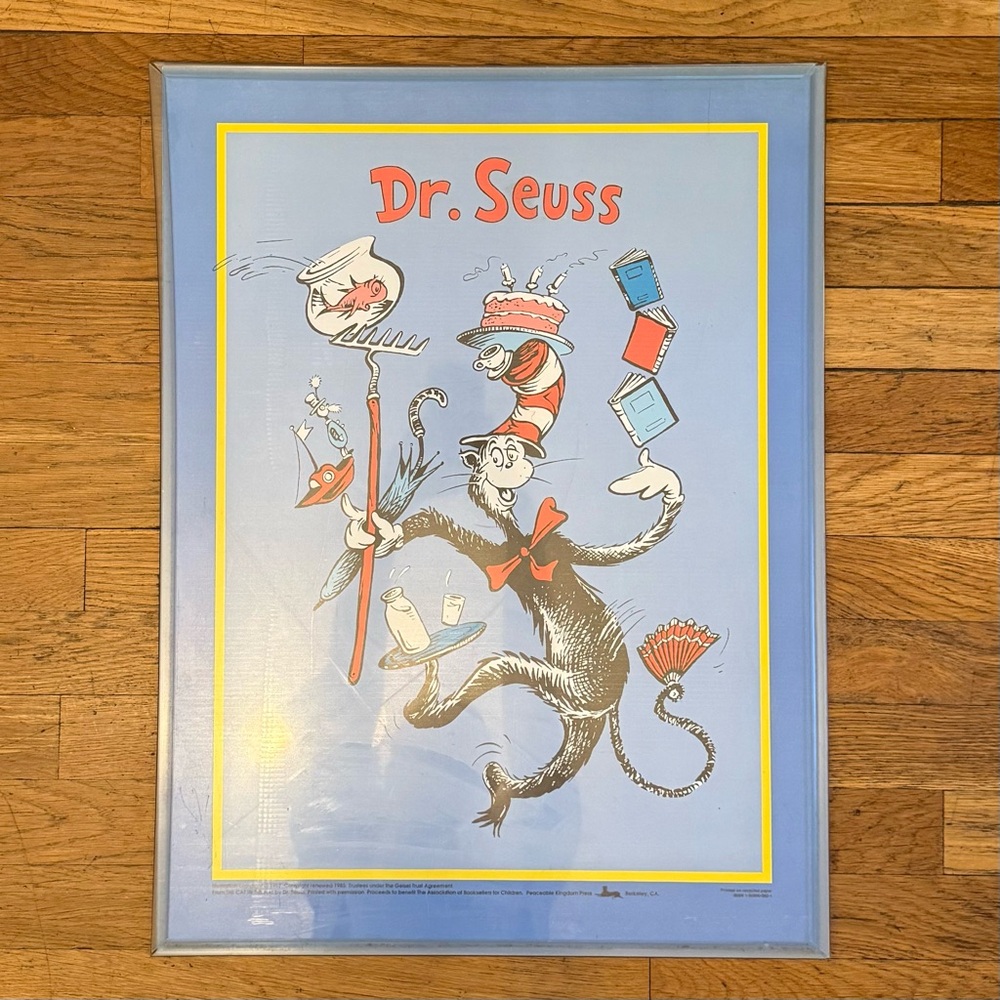 Vintage 1985 Dr. Suess Cat In The Hat Framed Poster 18x24